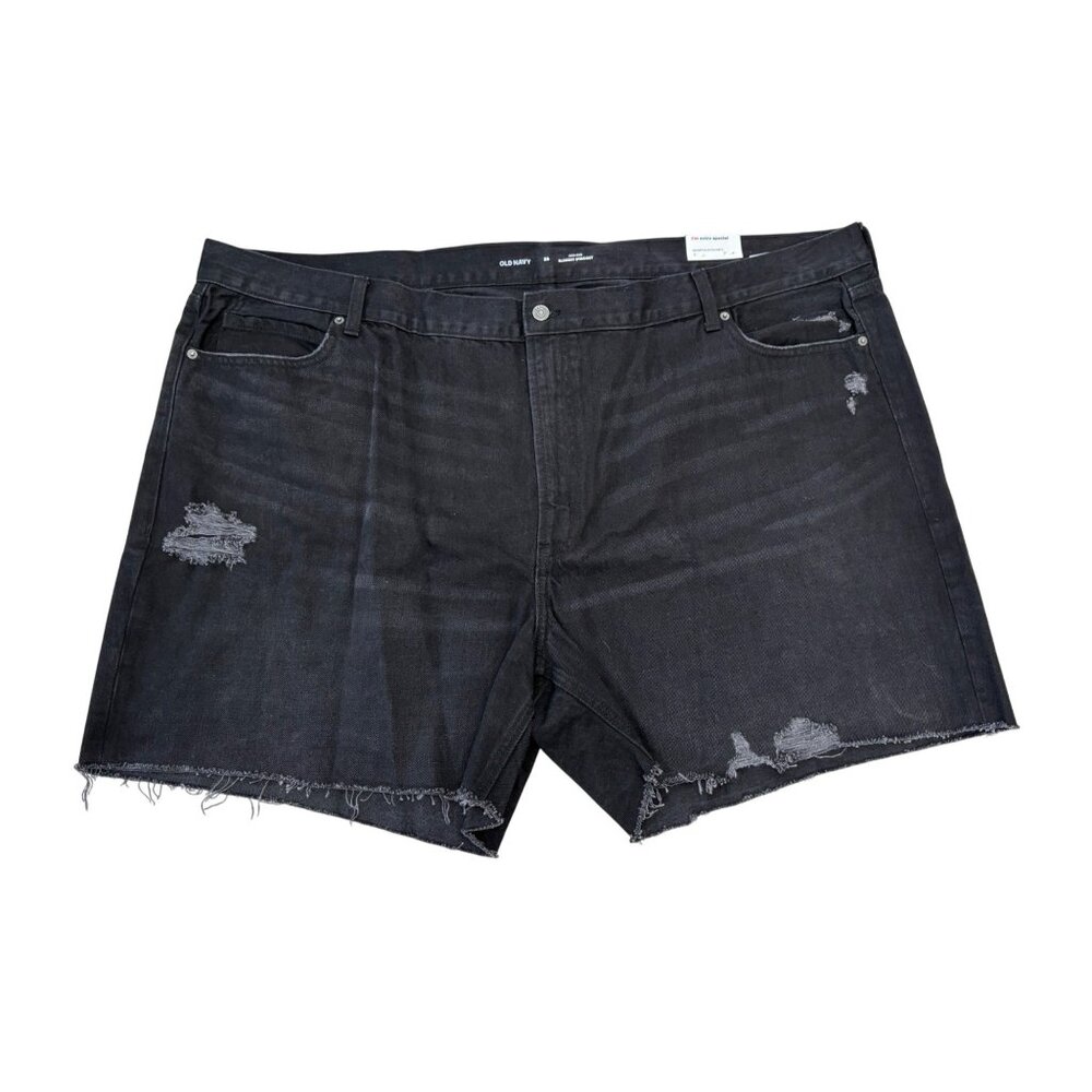 Old Navy High Rise Slouchy Straight Black Denim Shorts Distressed Frayed Size 28